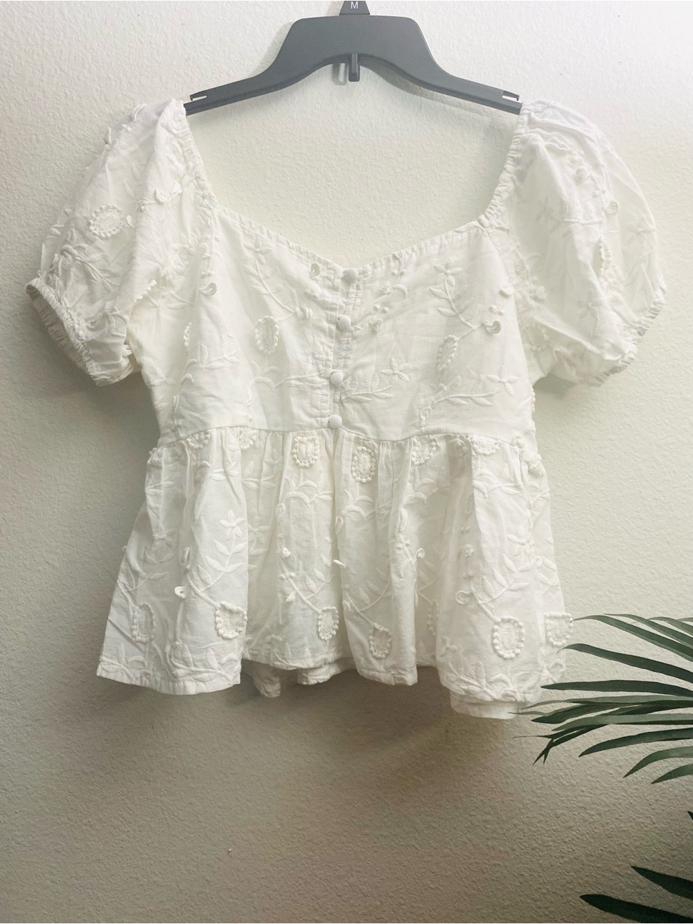 Rebellion White Floral Embroidered Peplum Top